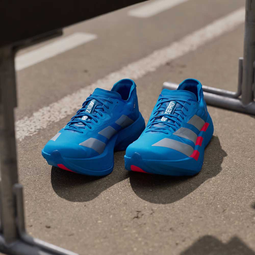 Men's Adizero Adios Pro 4 Running Shoe - Solar Blue/Silver Metallic/Lucid Red - Regular (D) - Image 3